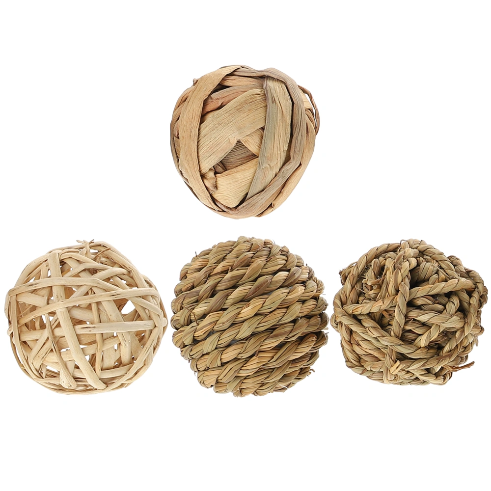 4pcs Pet Straw Weaving Balls Pet Training Playthings Rabbit Parrot Molar Toy Balls