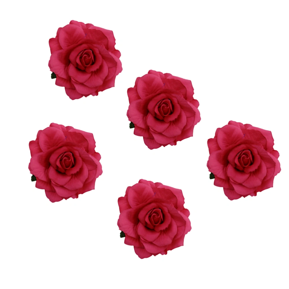 5Pcs Rose Shape Hair Clips Simulation Flower Brooch Dual-Use Hair Women Headdress for Beach Travel Rosy