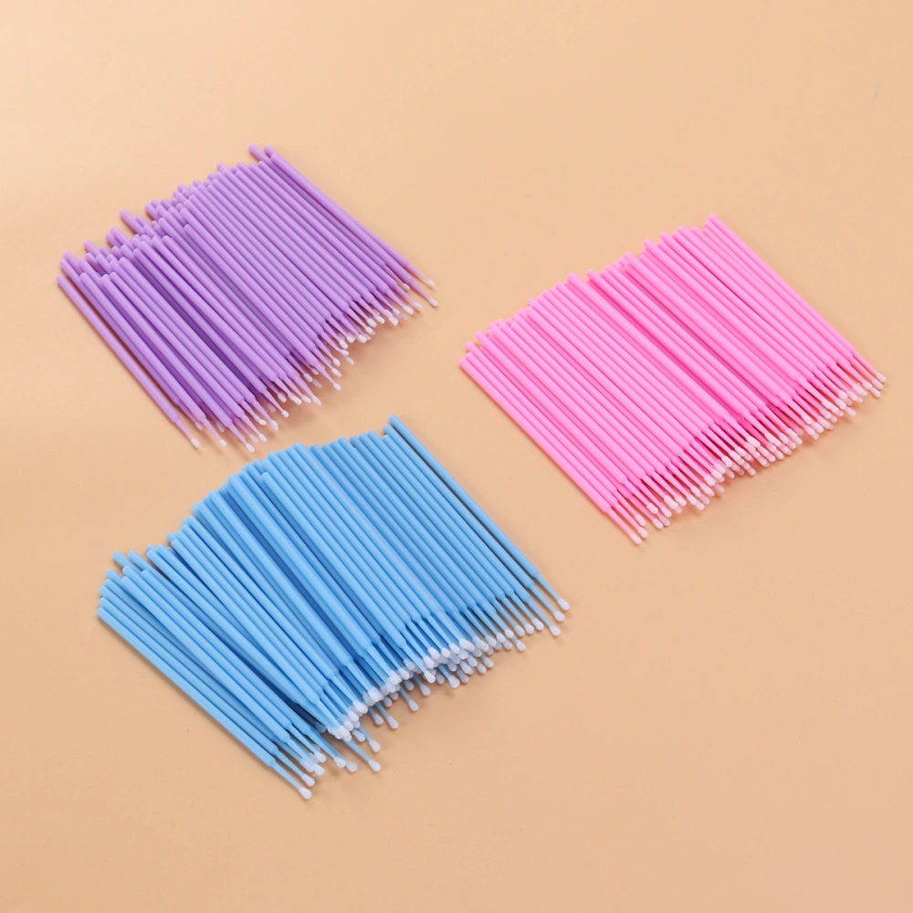 300pcs Disposable Micro Applicator Brushes Eyelash Extension Cotton Swab Eyelash Micro Brush (100pcs Size L Light Blue + 100pcs Size M Light Purple + 100pcs Size M Pink)