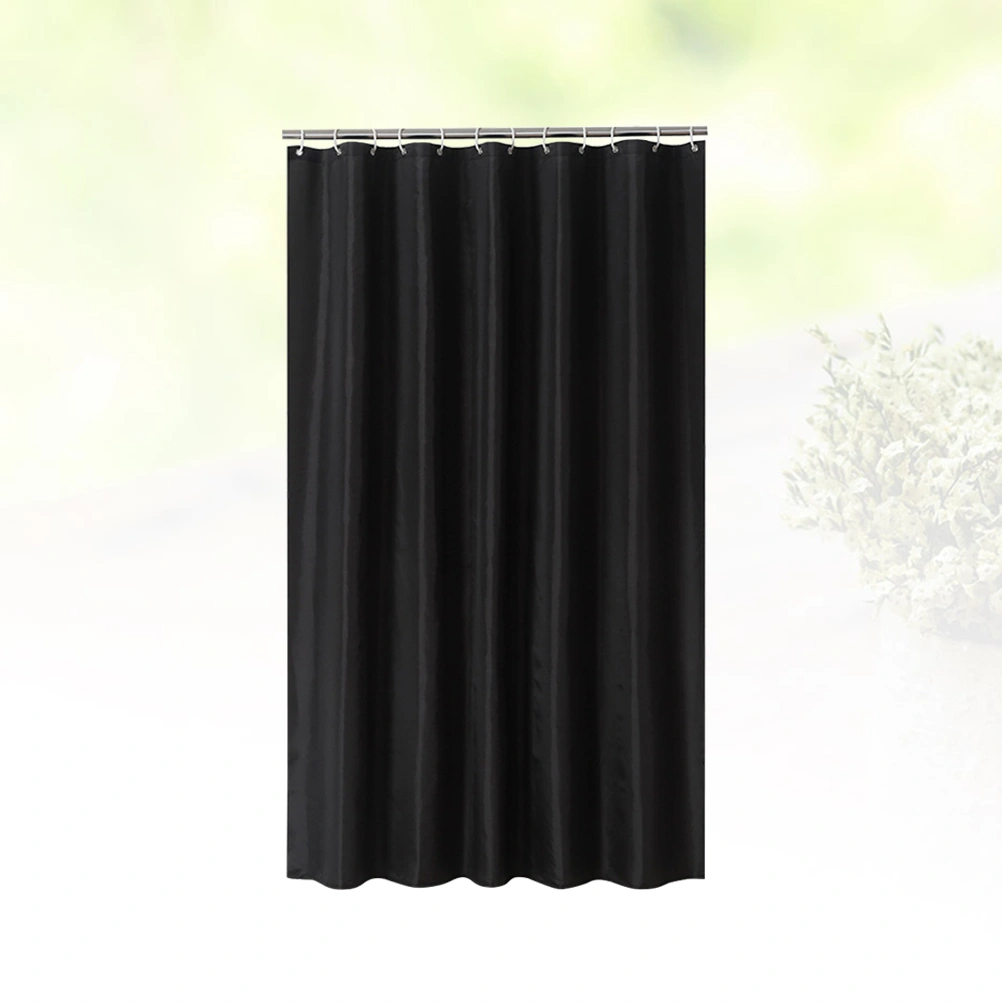 1pc Solid Color Shower Curtain Black Waterproof Bathroom Polyester Moisture-proof Partition Curtain with Hook (180x200cm)