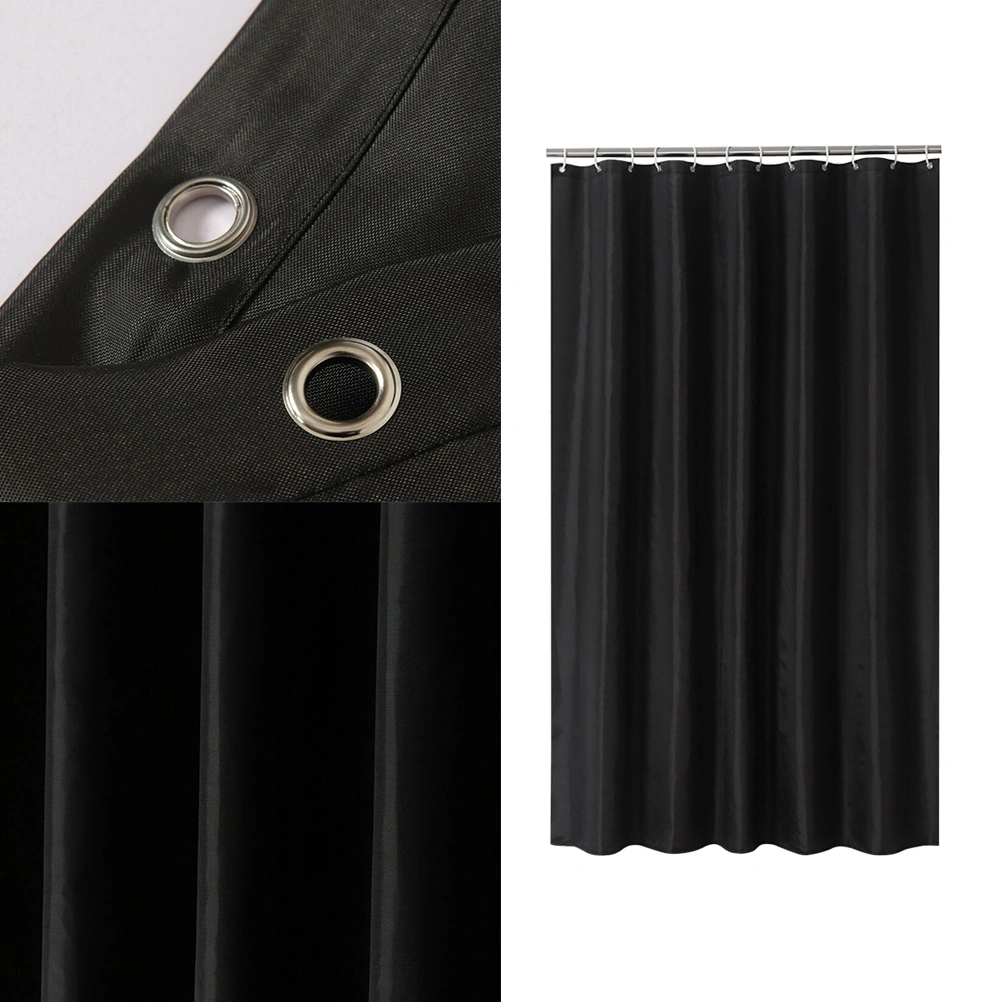 1pc Solid Color Shower Curtain Black Waterproof Bathroom Polyester Moisture-proof Partition Curtain with Hook (180x200cm)