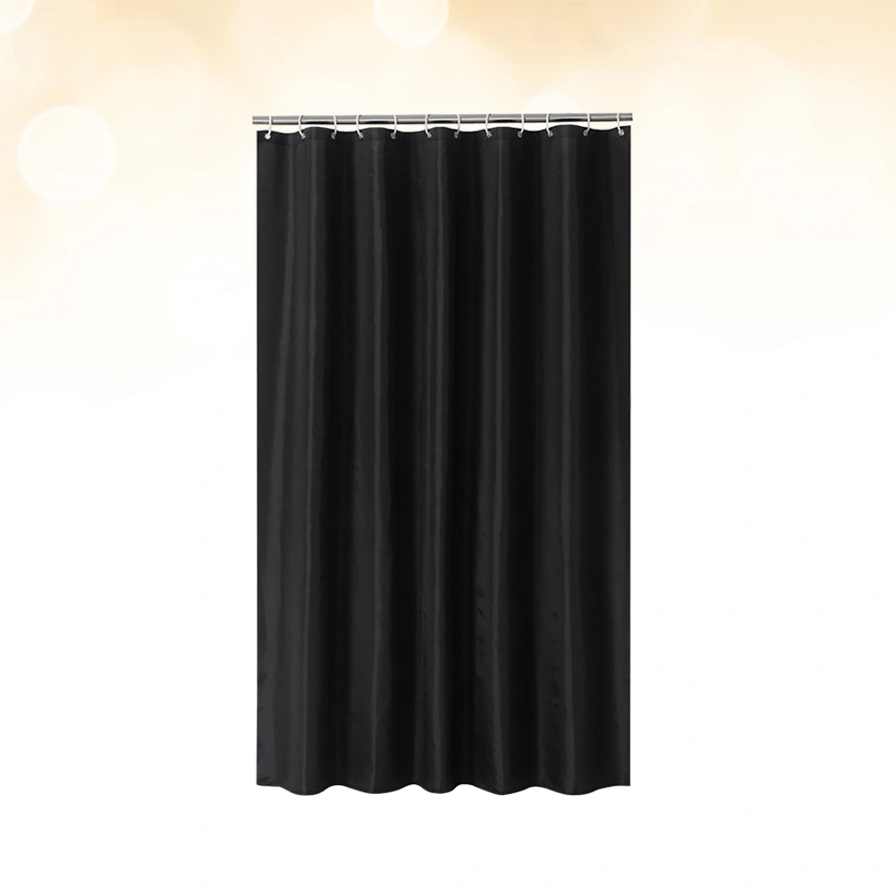 1pc Solid Color Shower Curtain Black Waterproof Bathroom Polyester Moisture-proof Partition Curtain with Hook (180x200cm)