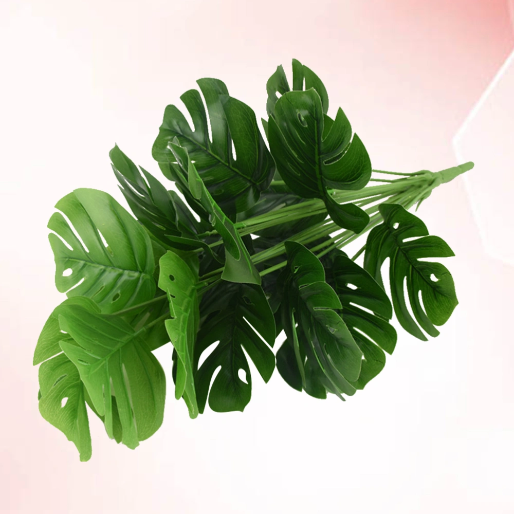 Artificial 18 Branches Monstera Leaves Simulation Turtle Leave Plant Home Garden Office Party Plants Leaf Decoration (Green)