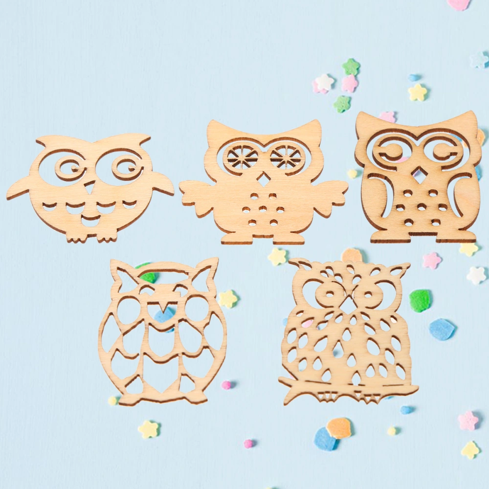 10pcs Wooden Owl-shaped Slices Unfinished Wooden Crafts with Various Cutout(Random Style)