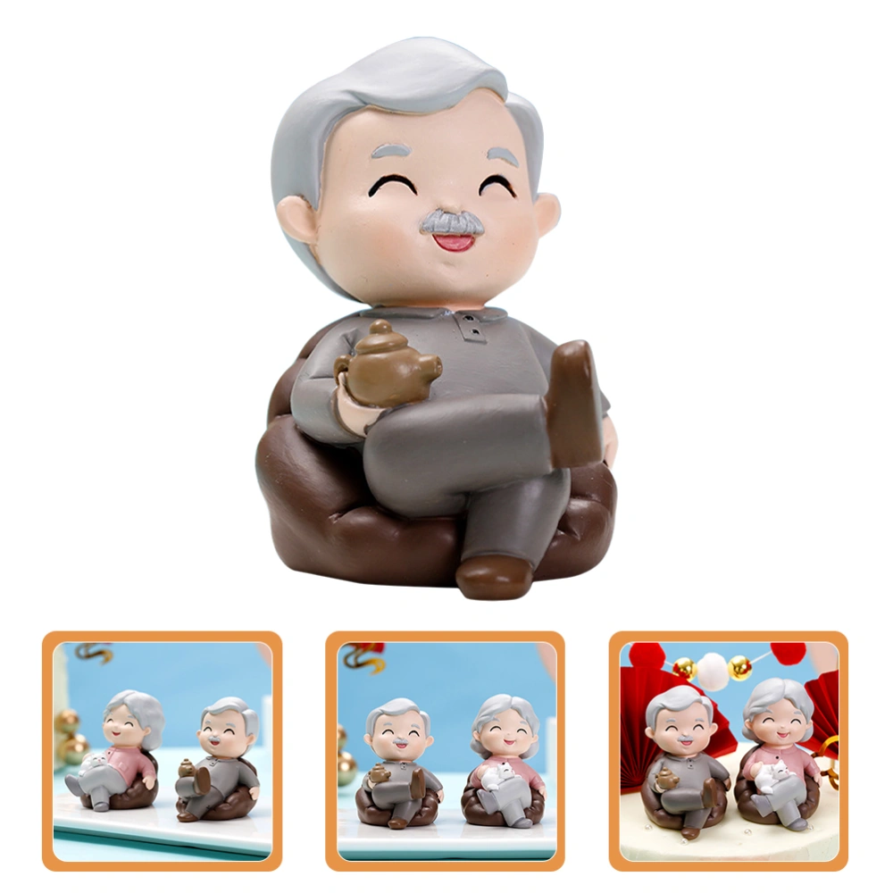 Elderly Grandpa Figurines Cake Decoration for Wedding Anniversary Party (Sofa Grandfather Style)