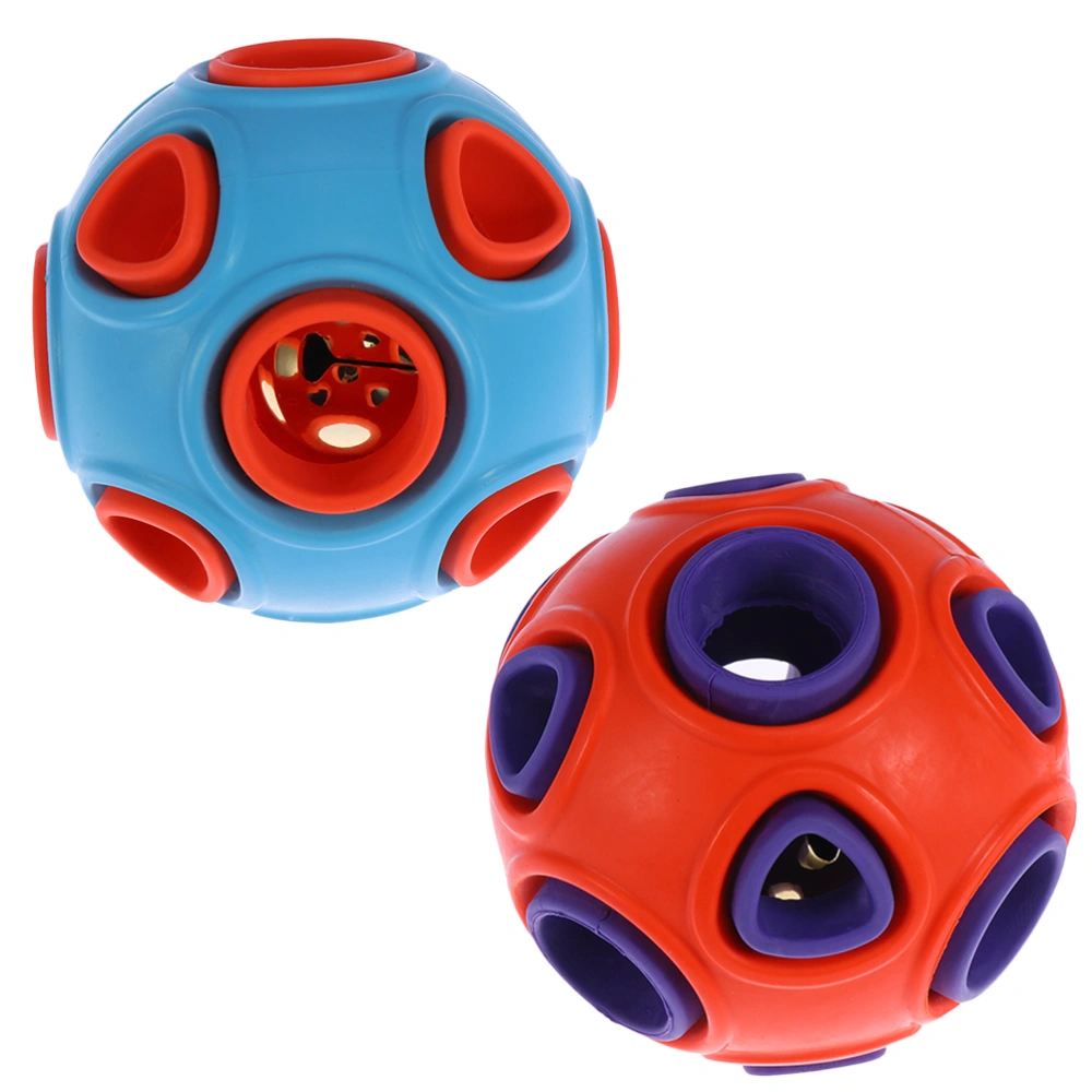 2Pcs Bell Sounding Interaction Ball Dog Chew Toy Bite-Resistance Strong Tooth Cleaning Molar Toy (Blue Orange + Purple Orage)