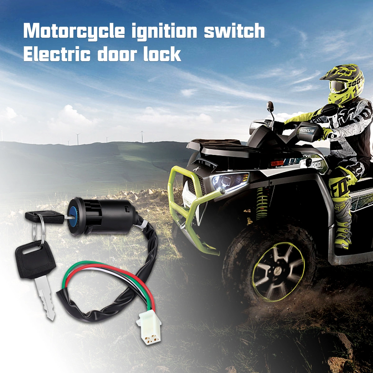 WINOMO Ignition Lock Cylinder Starter Switch Lock Keys for All Terrain Vehicles Motorcycle Electric Vehicles (Black)