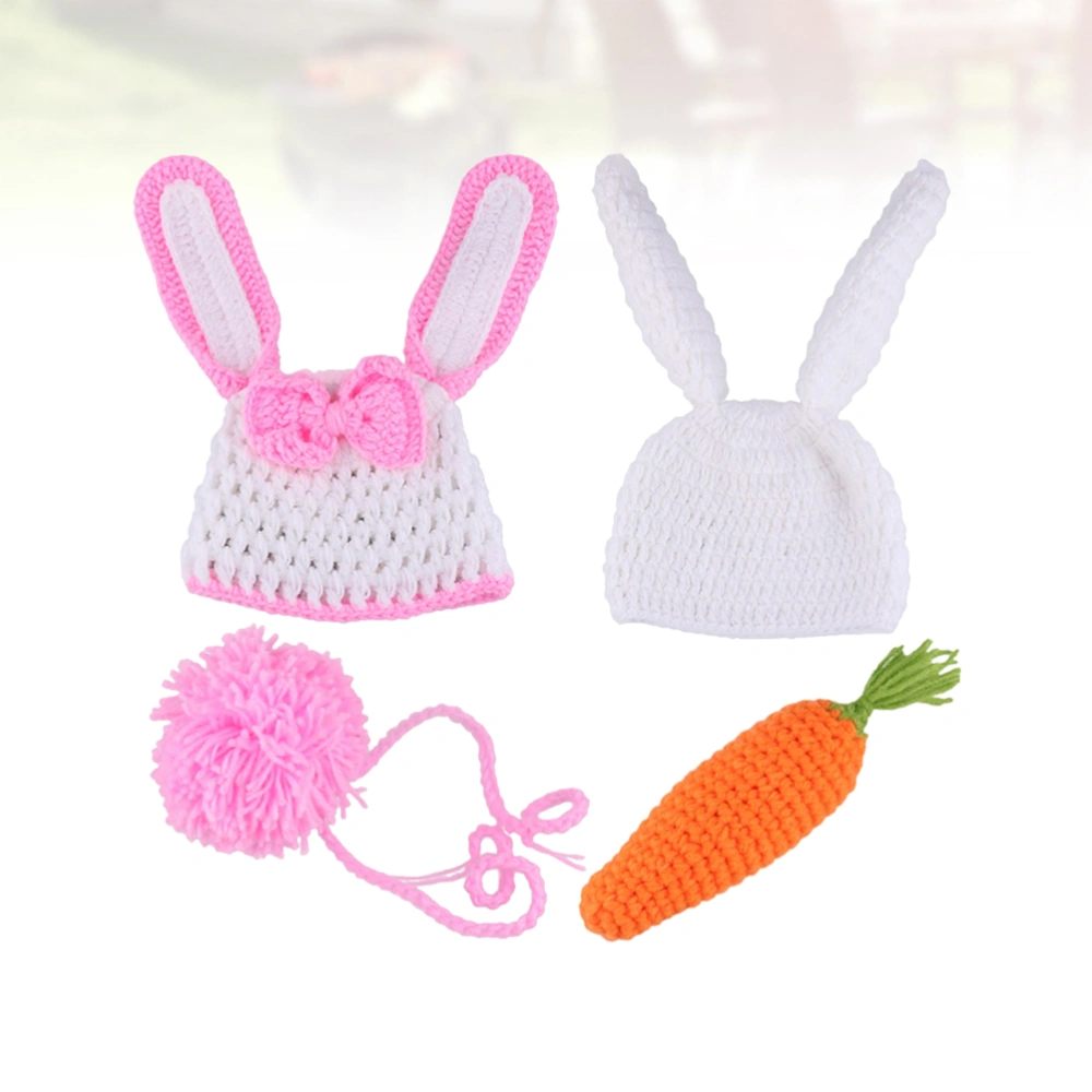 1 Set Baby Photography Costumes Twins Baby Photographic Decoration Baby Rabbit Hat Carrot Accessories