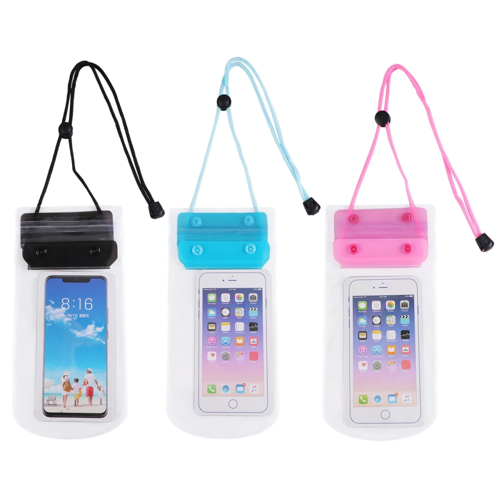 3pcs Universal Waterproof Phone Bag Pouch Underwater Touch Screen Transparent Phone Protective Case Cover(Pink + Black + Pink Blue)