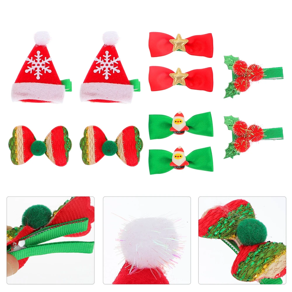 10pcs Christmas Hairpin Hairstyle Hairpins Xmas Duckbill Clip Bow Knot Hair Grip