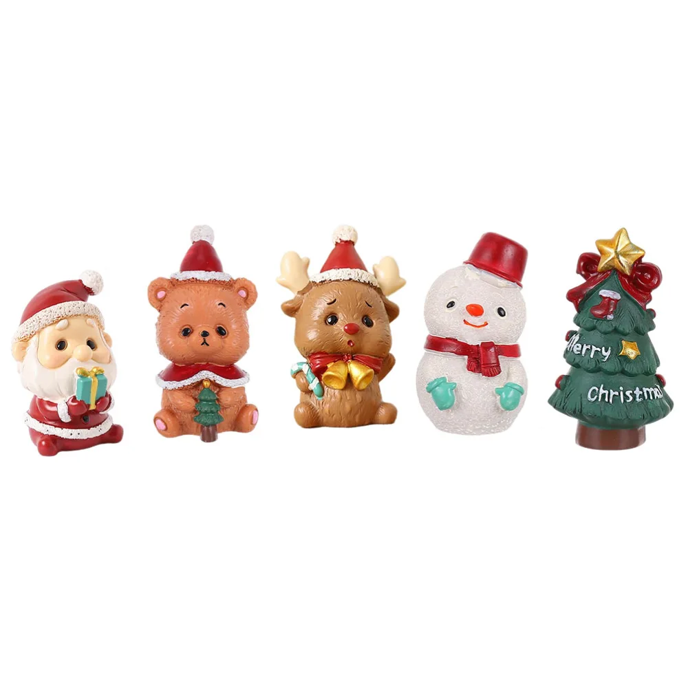 5Pcs Christmas Elements Adornment Resin Mini Figurine Desktop Landscape Ornament