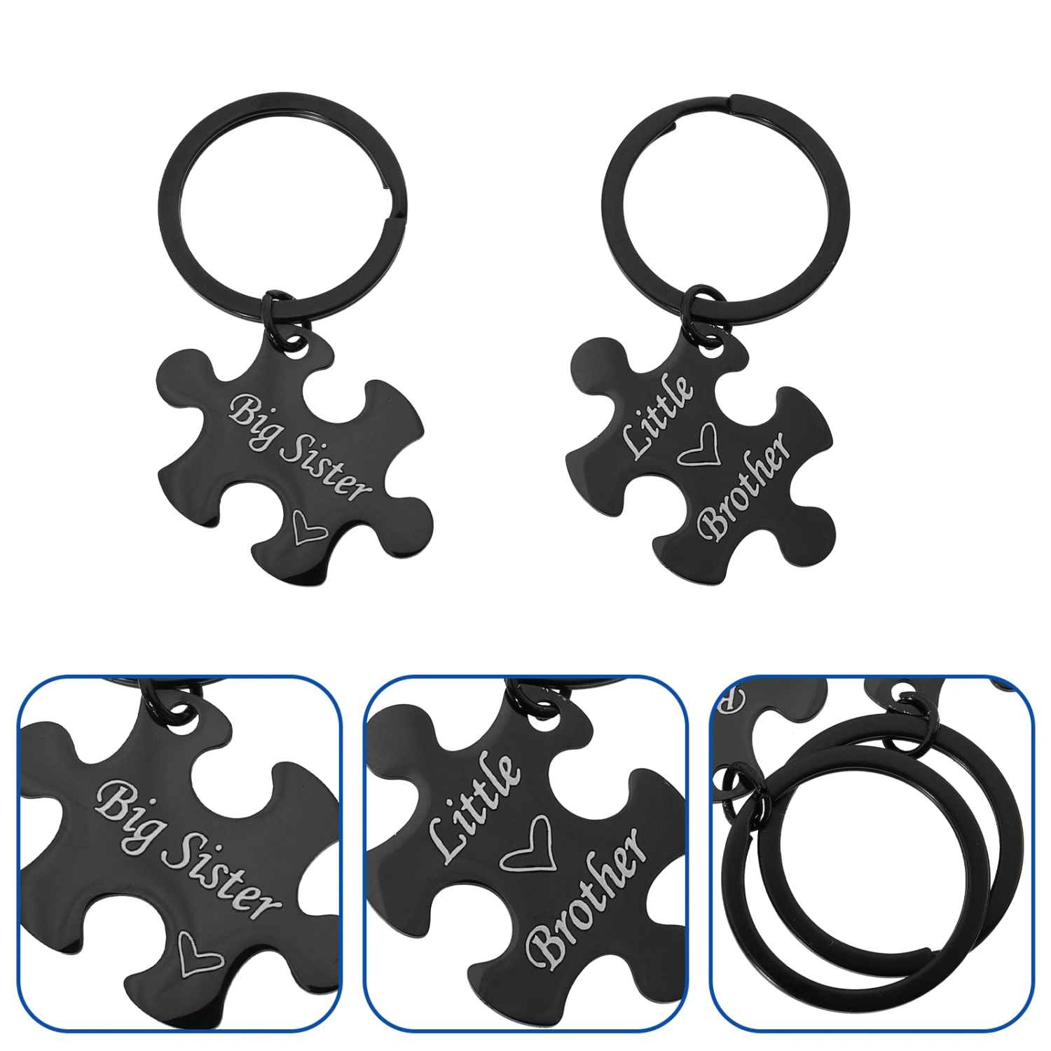 1 Pair Sister Brother Key Ring Matching Key Chain Family Gifts Puzzle Key Chain