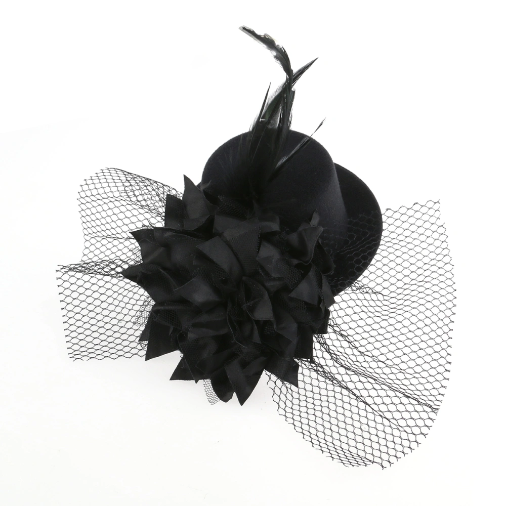 TINKSKY Women's Ladies Flower Decor Hair Clip Feather Fascinator Burlesque Punk Mini Hat (Black)