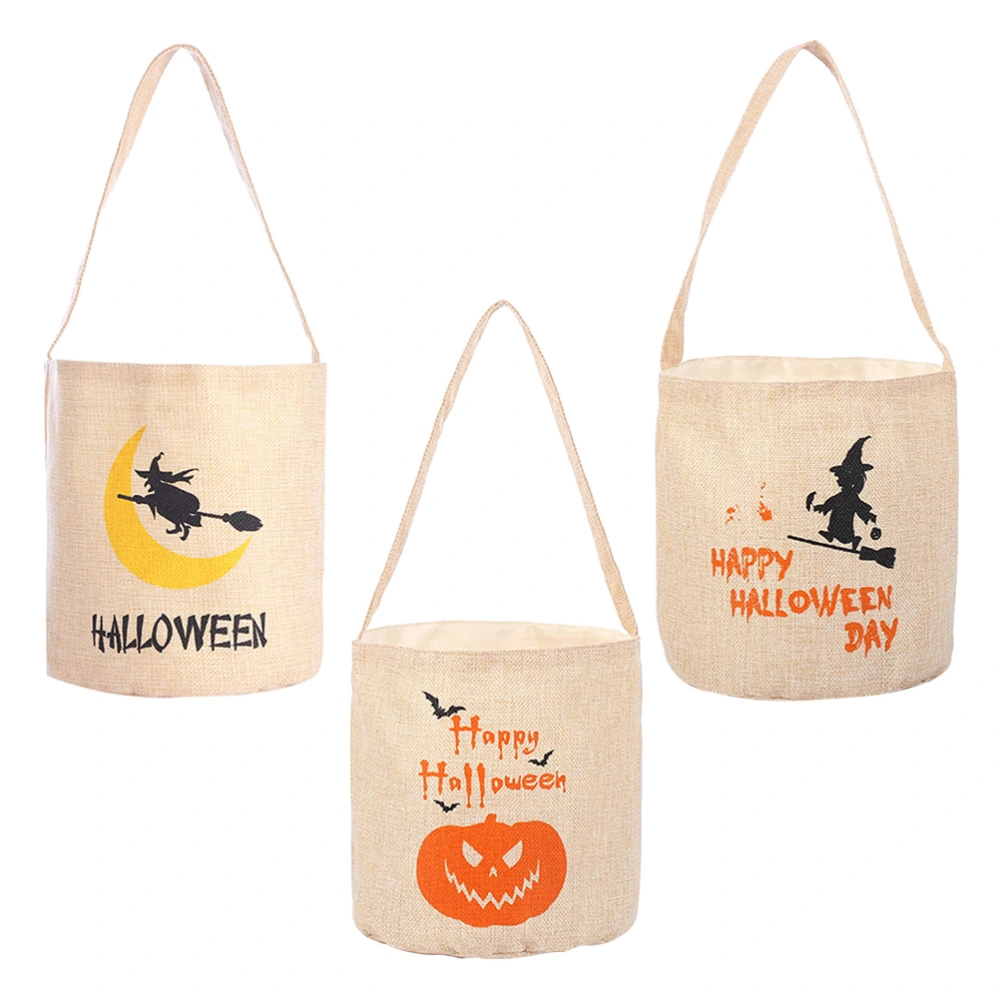 3pcs Halloween Candy Bags Portable Canvas Bucket Candy Tote Gift Pouch Party Favors Random Pattern