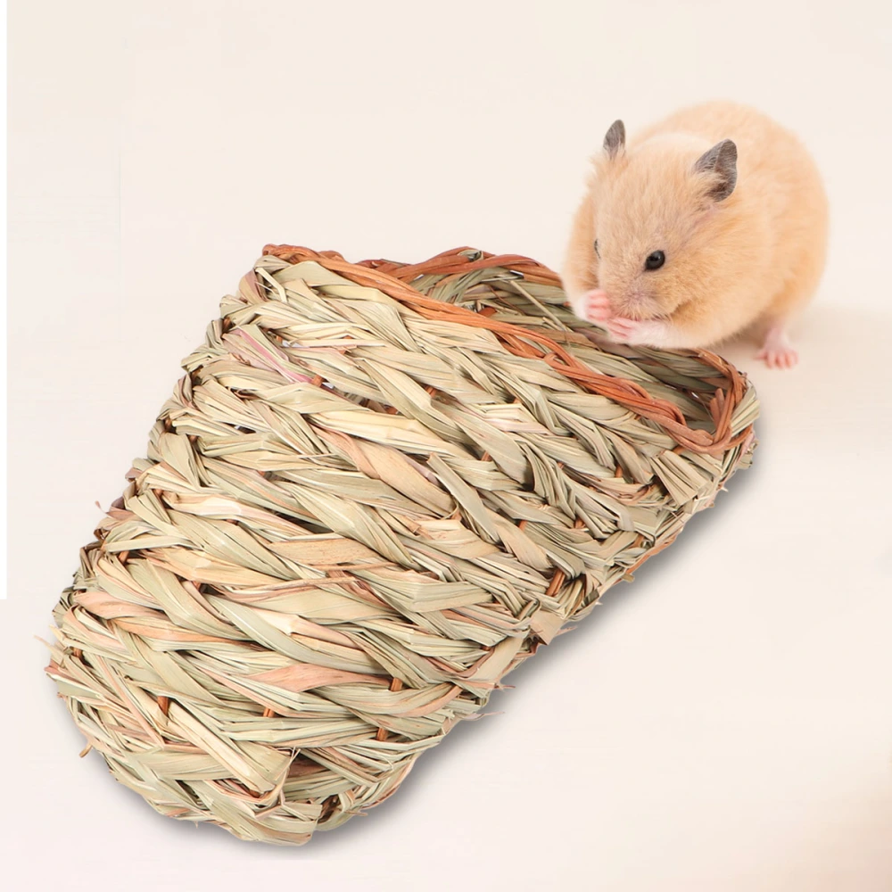 Small Rabbit Slipper Design Hamster Hand-woven Grass House Playing Sleeping Snooze Nest Small Pet Woven Bed Cabin Cave (Olive Green)