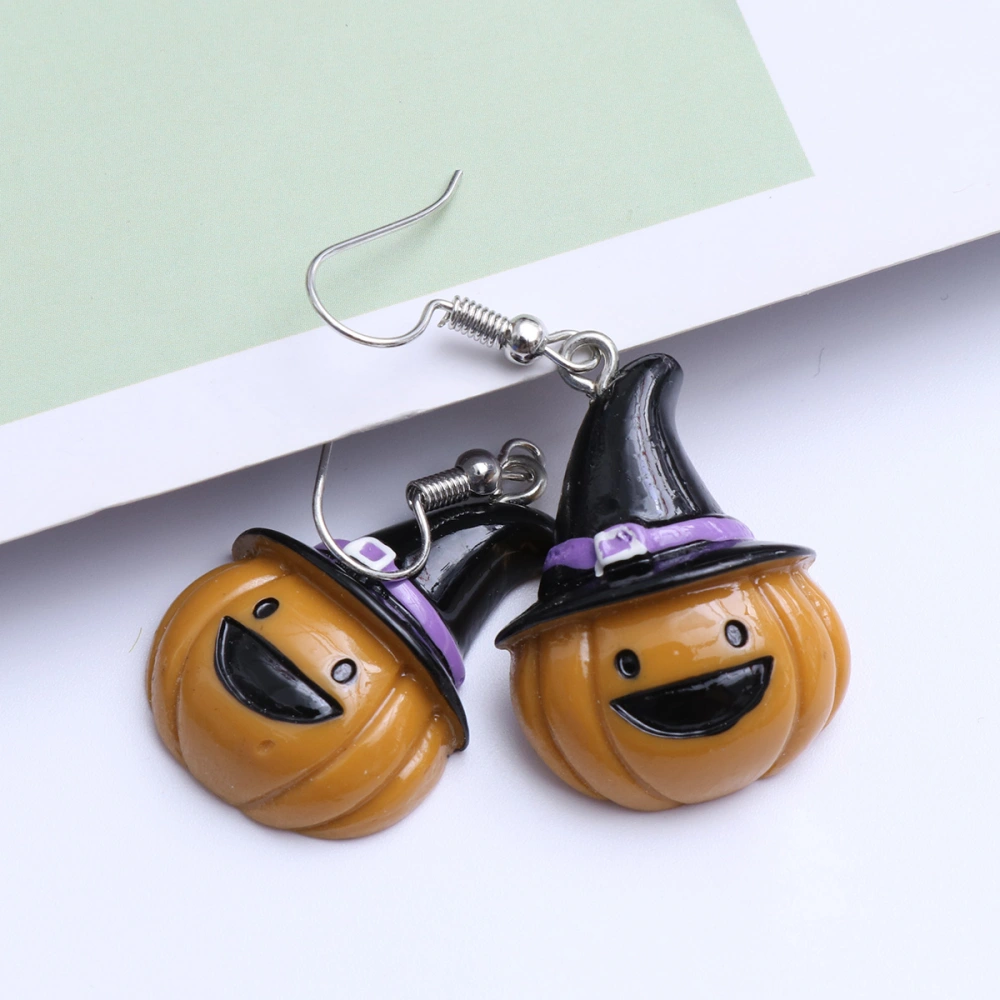 A Pair of Halloween Earrings Funny Ear Studs Exaggerated Personality Smile Face Pumpkin with Hat Ear Hooks for Women Girls