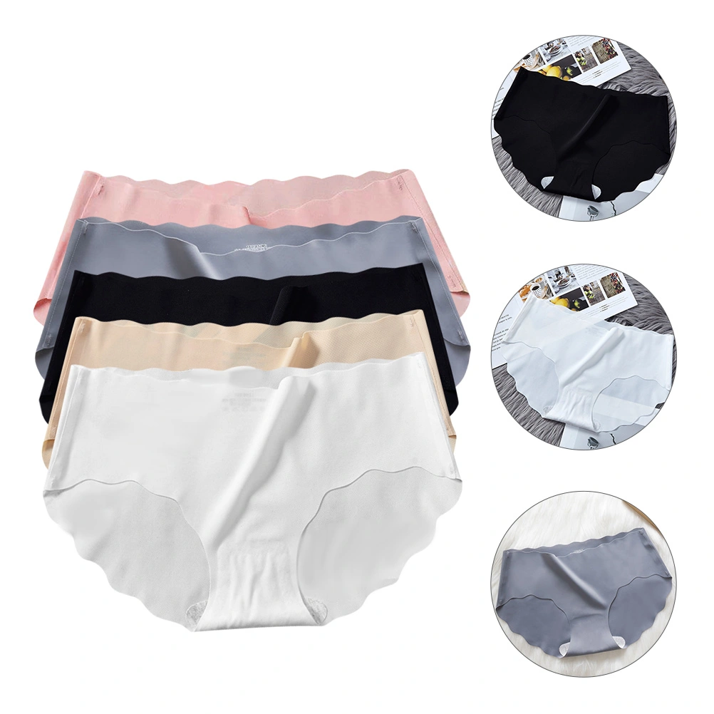 5pcs Women Pure Color Breathable Triangle Pants (Black, White, Pink, Light Grey)