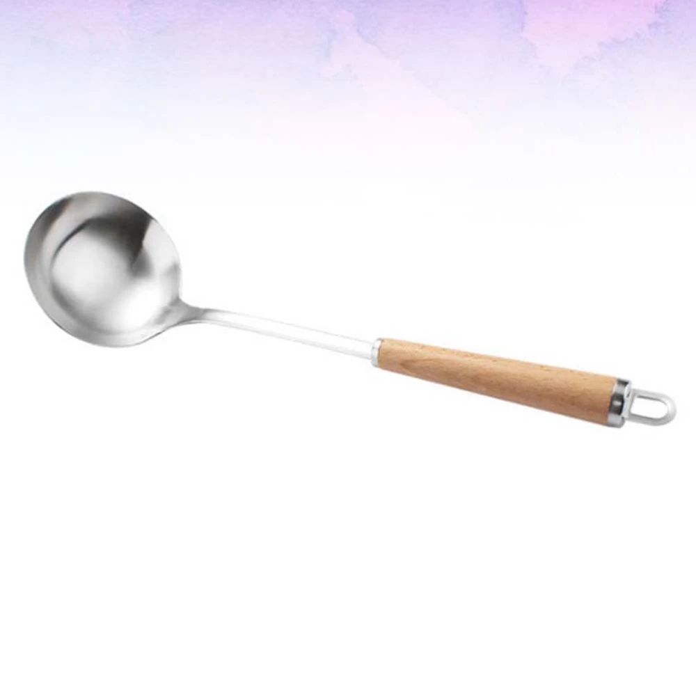 1pc Stainless Steel Soup Spoon Durable Long Handle Kitchen Tableware Sauce Spoon for Home Restaurant （Silver + Khaki）