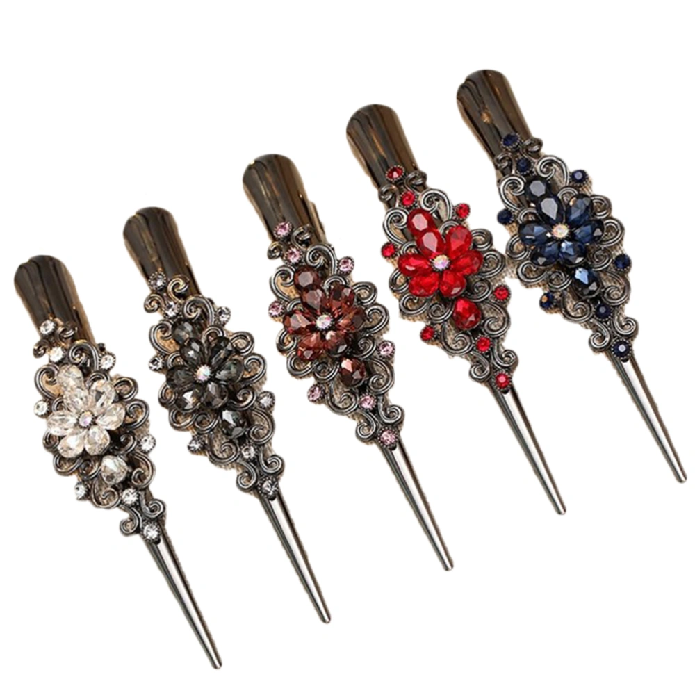 5 Pcs Retro Large Duckbill Beak Alligator Rhinestone Hairpins Metal Duck Clips Bun Maker Accessories Jaw Barrettes Clip Metal Bangs Clip Hair Accessories for Women Girls (Blue + Black + White + Brown + Red)