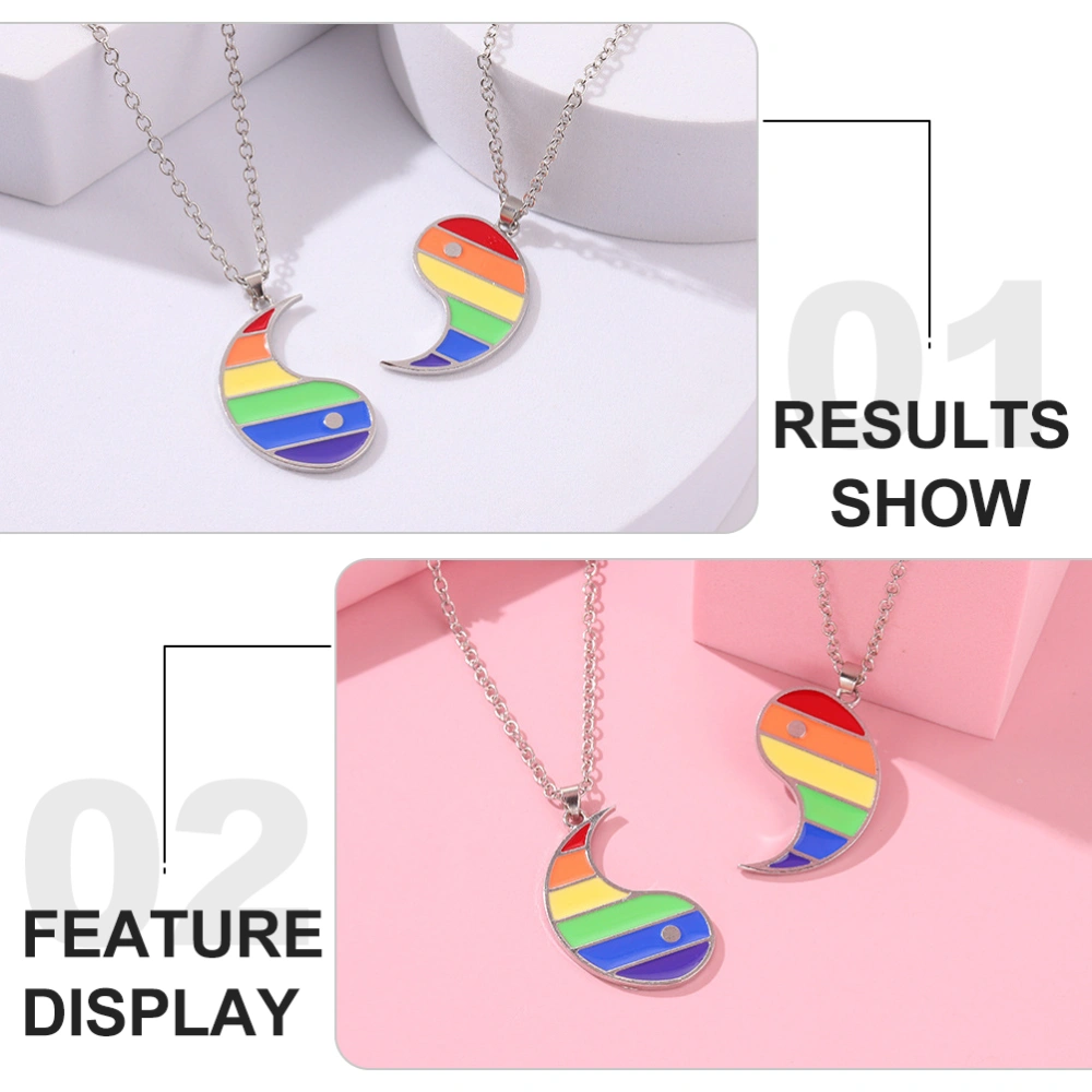 1 Pair Matching  Rainbow Pendant Necklace Yin Yang Pendant Couples Necklace