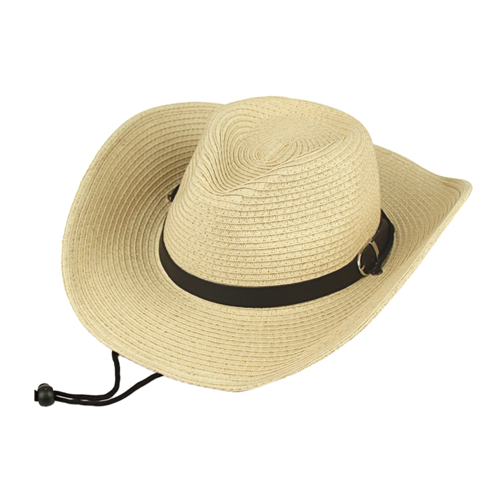 Western American Style Classic Cowboy Hat Wide Brim Sun Block Hat Party Straw Woven Hat Cosplay Costume Dancing Party Performance Accessory (Beige)