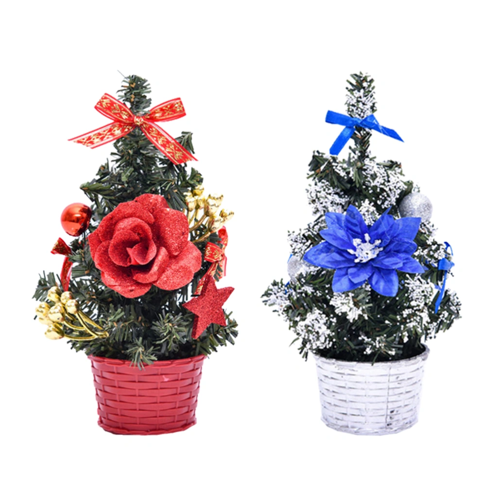 2pcs Artificial Xmas Tree Decor Christmas Tree Model Gifts for Home Office Store (20cm Blue A and Red A)