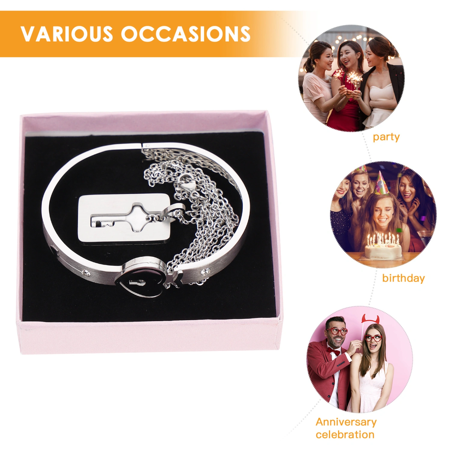 1 Set Lock Bracelet and Necklace Titanium Steel Couples Jewelry Love Lock