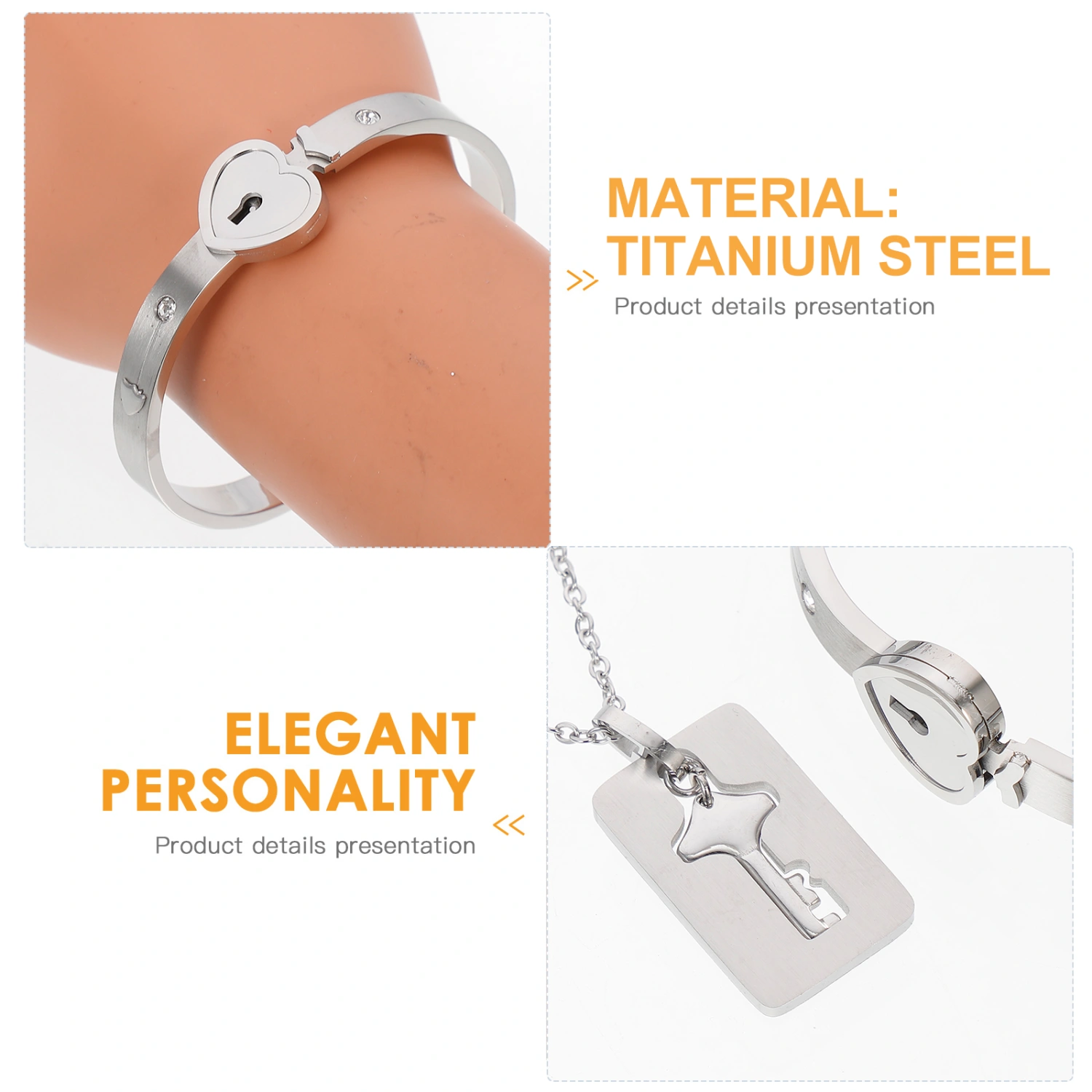 1 Set Lock Bracelet and Necklace Titanium Steel Couples Jewelry Love Lock