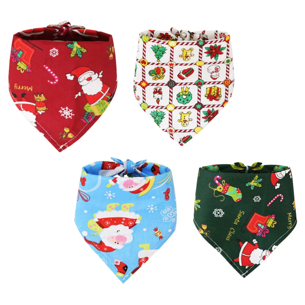 4pcs Stylish Saliva Towels Pretty Printed Triangle Towels Practical Pet Scarfs