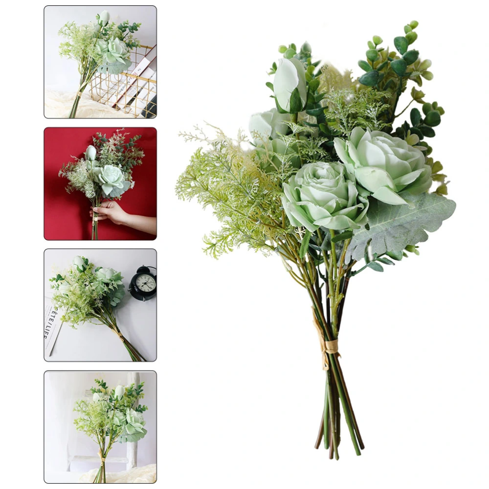 1Pc Lifelike Rose Stem Romantic Flower Arrangement Supply Wedding Decor (Green)