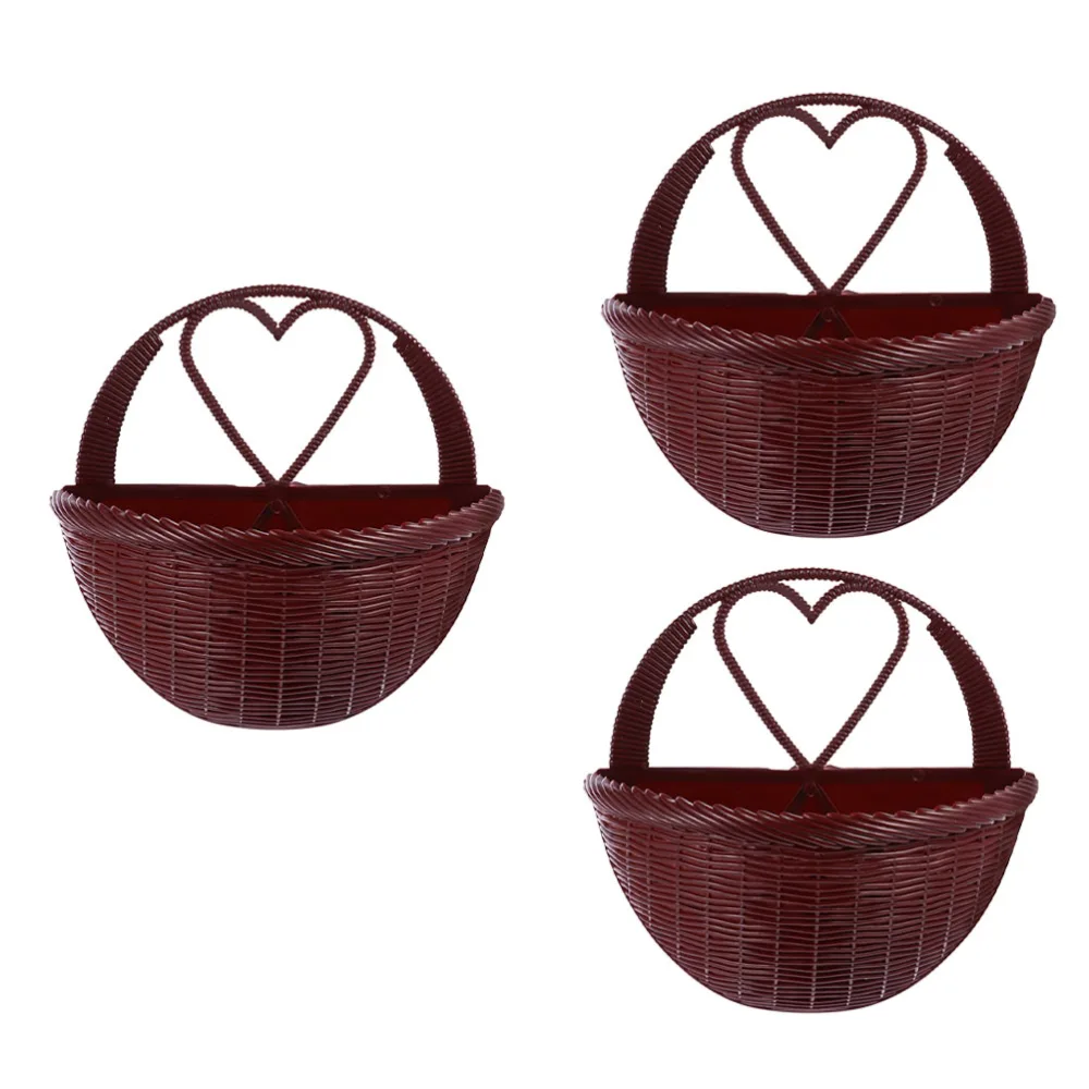 3Pcs Plastic Simulated Rattan Flower Pots Hanging Baskets Wall Decorations