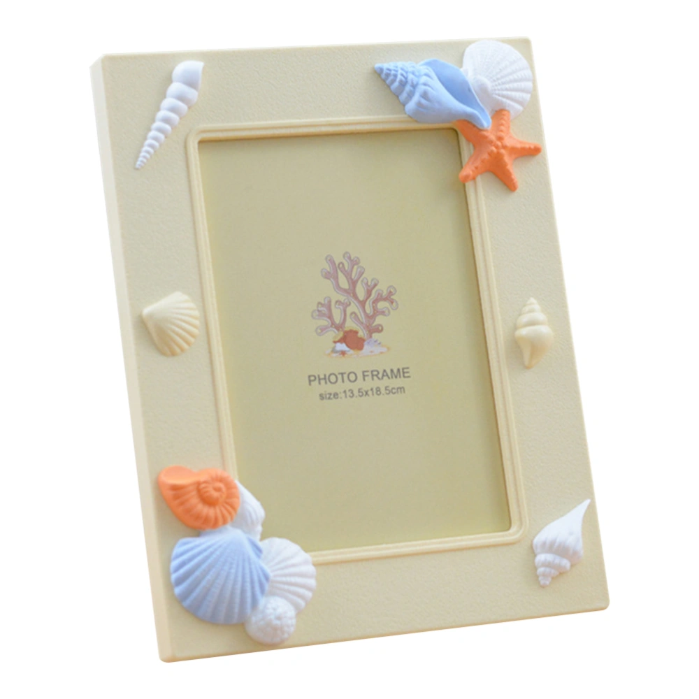 7inch Beach Style PVC Photo Frame Sea Shell Decorative Desktop Picture Frame Study Children Room (Yellow)