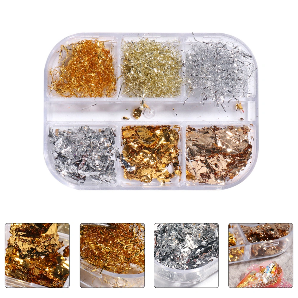 2 Boxes Salon Nail DIY Golden Silver Foil Flakes Nail Art Metallic Foil Flakes