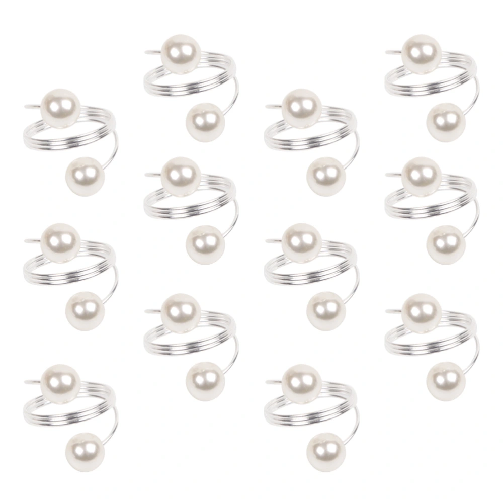 12pcs White Pearl Napkin Rings Silver Napkin Holders Serviette Buckles for Wedding Banquet Dinner Party