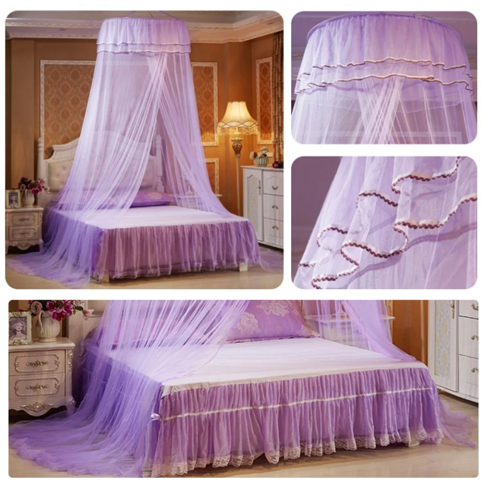 Round Mosquito Net Canopy Dome Bed Curtain Durable Toddler Crib Netting for Beds Cradles(Purple)