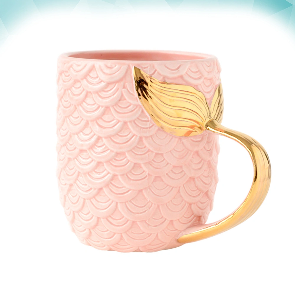 Creative Mermaid Mug Pearl Gold Ceramic Coffee Mug with Mermaid Tail Handle Coffee Drink Cup Birthday Wedding Gift (Pink)