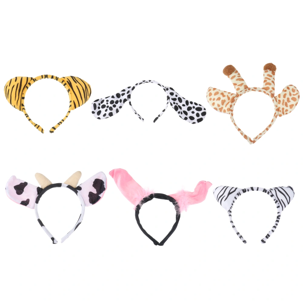 6pcs Cartoon Animal Hair Hoops Creative Adorable Animal Headbands for Kids Festival Performance Props (Spotty Dog+Giraffe+Zebra+Tiger+Cow+Pig)