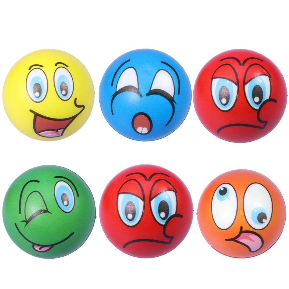 6pcs 63mm Anti Stress Ball Relief Cartoon Face PU Balls Anti Stress Toys for Chrildren Boys Girls Adults (Random Pattern)