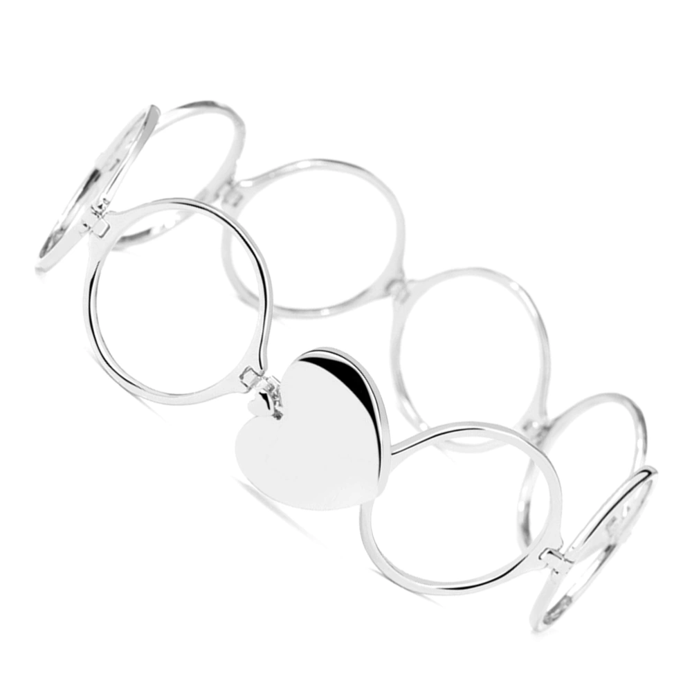 Retractable Bangle Bracelet Heart Shape Ring Dual-purpose Foldable Finger Ring Bracelet - American Size 7 (White Gold)