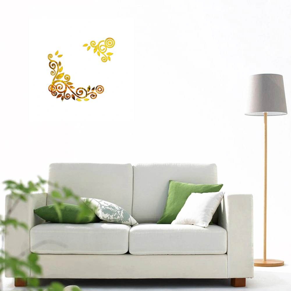 Flower Rattan Acrylic 3D Crystal Mirror Wall Sticker Home Porch Background Wall Sticker (Golden)