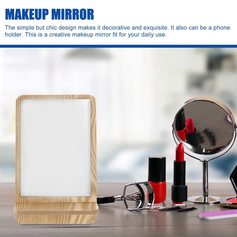 1Pc Retro Tabletop Mirror Cosmetic Mirror Portable Wooden Makeup Mirror