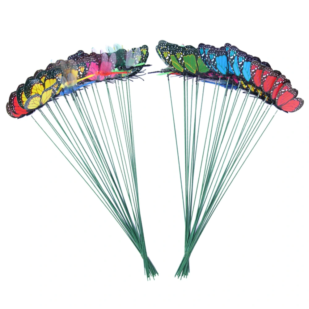 24PCS PVC Simulation Dragonfly Stakes Artificial Dragonfly Garden Decorations Patio Plant Lawn Decor