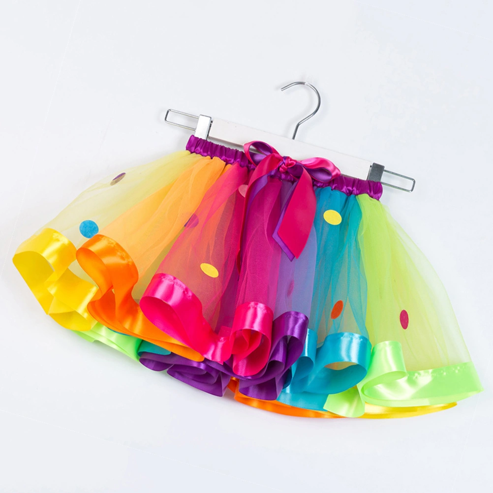 Girls Elastic Waist Rainbow Tutu Skirt with Big Bowknot Party Dress up Tulle Skirt(SX-RT077 M)