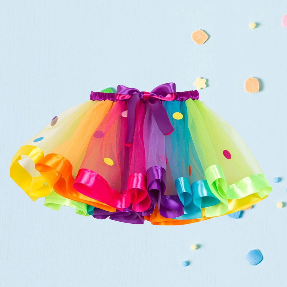 Girls Elastic Waist Rainbow Tutu Skirt with Big Bowknot Party Dress up Tulle Skirt(SX-RT077 M)