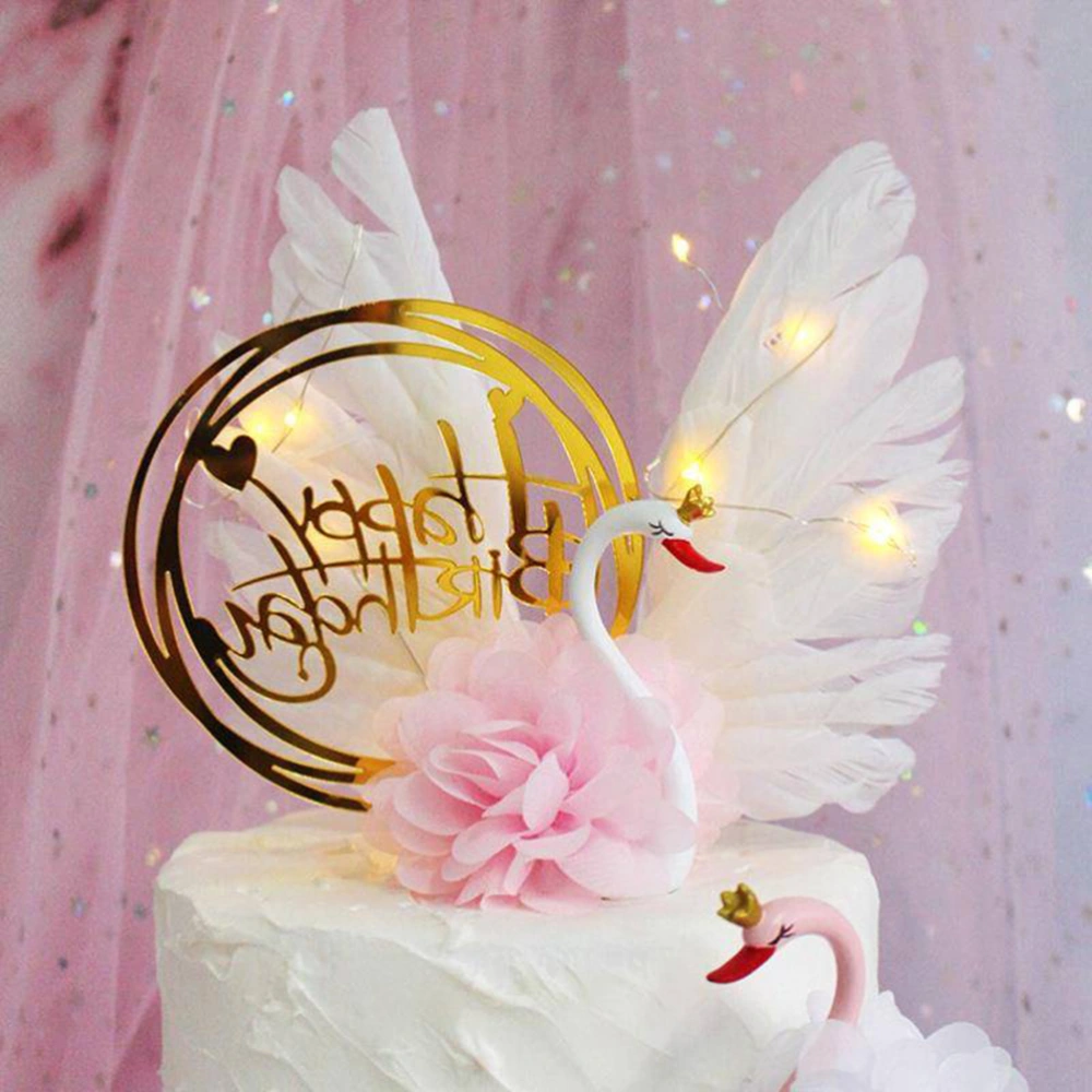 Handmade Flowers Cake Topper Cupcake Ornaments Crown Swan Cake Topper Decoration(Pink)