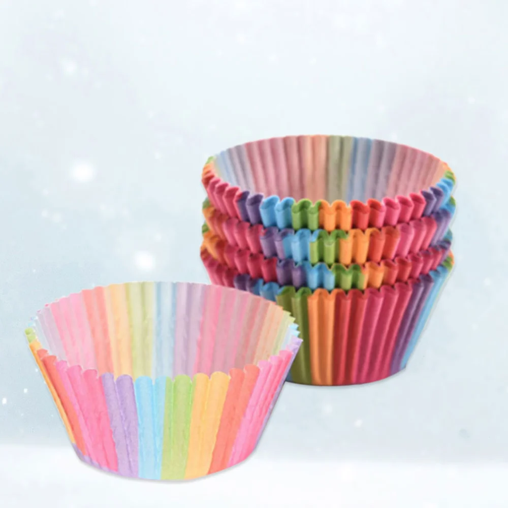 100 Pcs Rainbow Baking Cake Paper Cup Chocolate Glutinous Cake Holder Baking Material