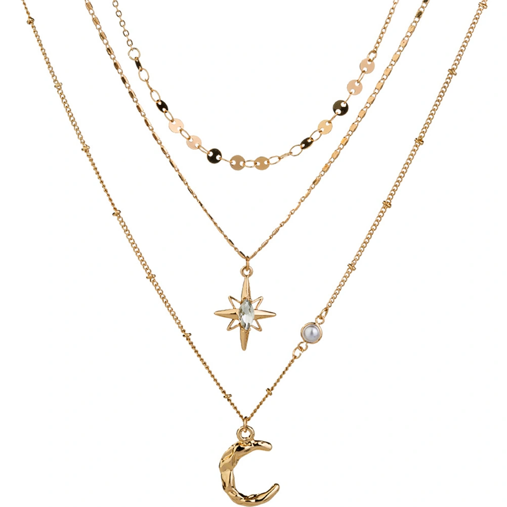 Layered Necklace Moon Star Charm Necklace Clavicle Chain Necklace Jewelry