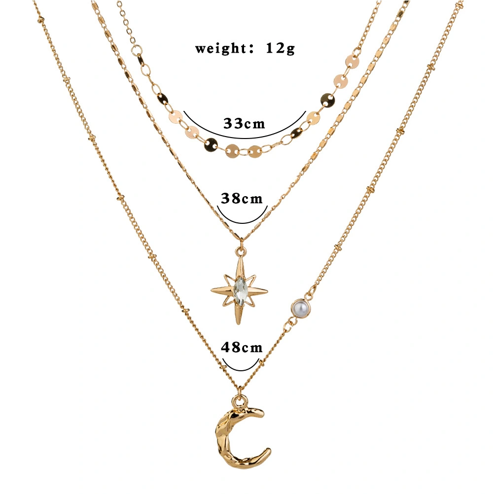 Layered Necklace Moon Star Charm Necklace Clavicle Chain Necklace Jewelry