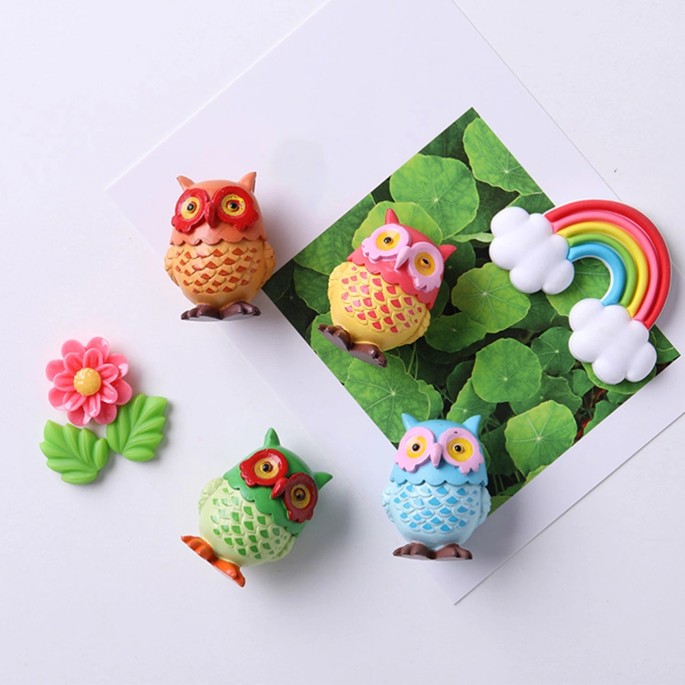 4PCS Mini Owl Refrigerator Stickers 3D PVC Animal Fridge Magnets for Home Decoration (Random Color)