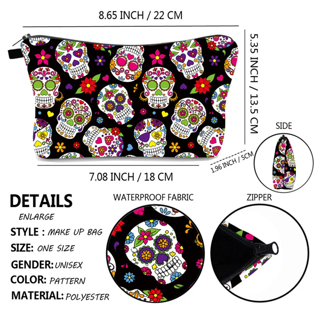 1Pc Skull Pattern Handbag Ladies Purse Waterproof Cosmetic Bag Commuting Hand Bag Travelling Storage Purse (Colorful)